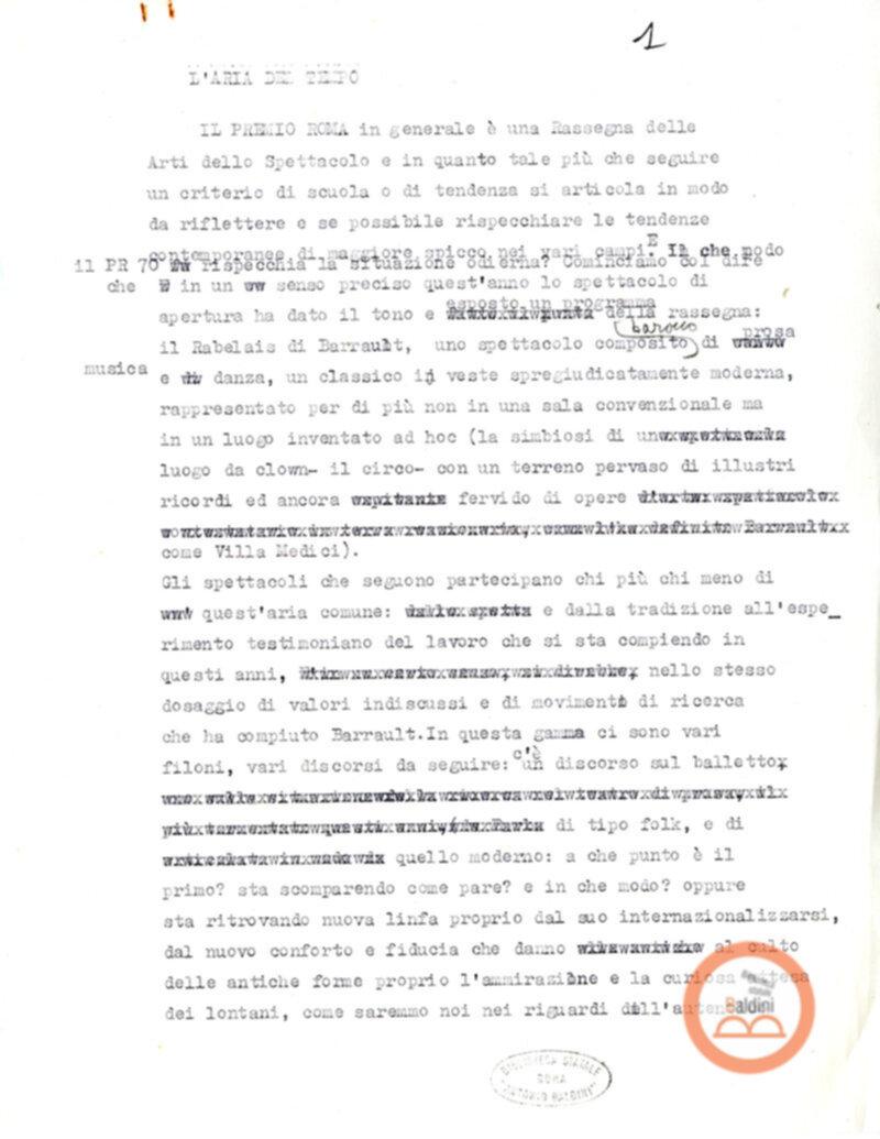 Un Bilancio del Premio Roma '70