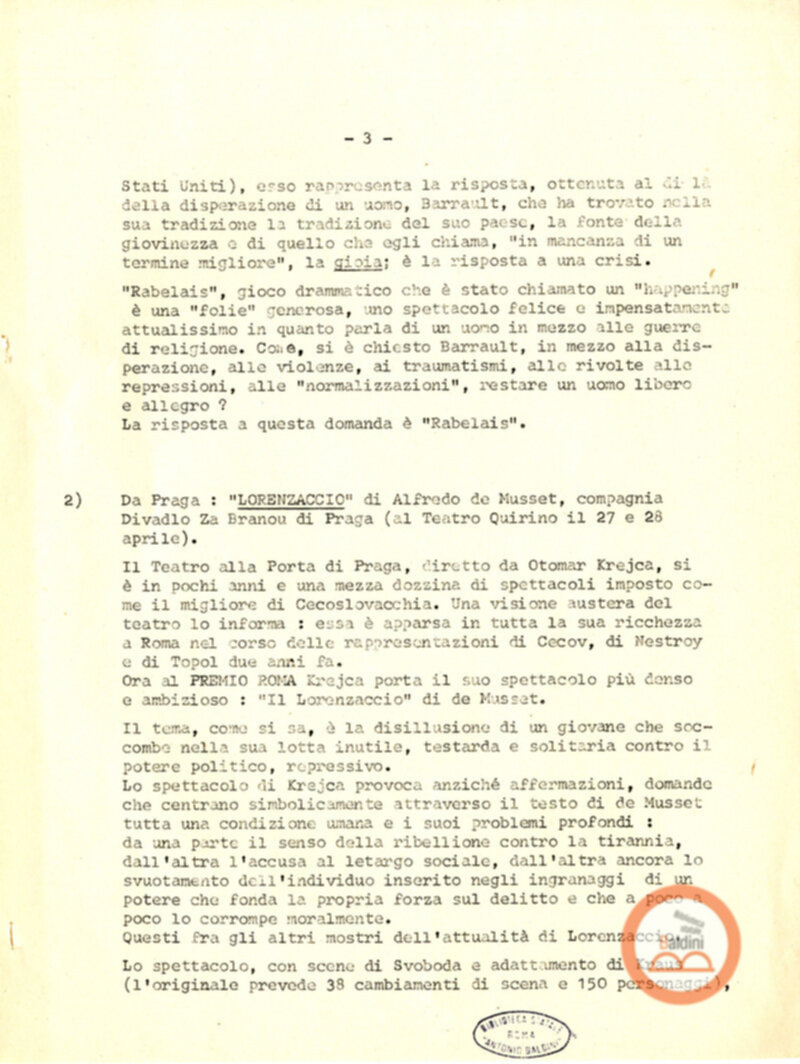 Premio Roma '70 - elenco spettacoli