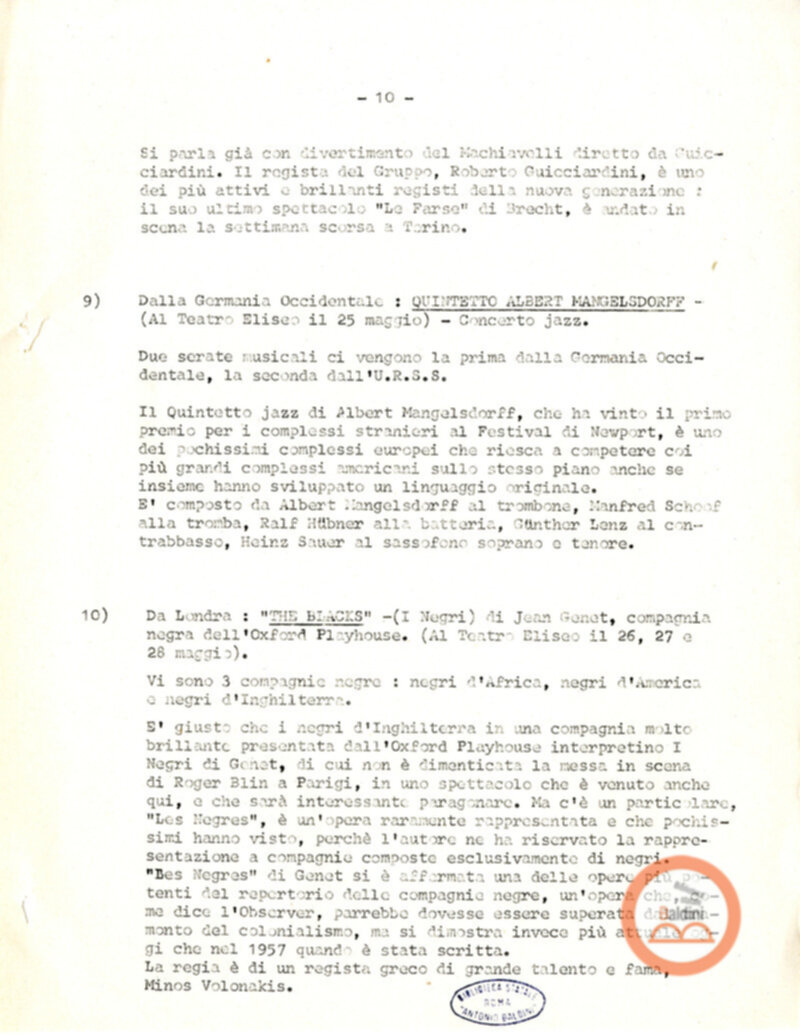 Premio Roma '70 - elenco spettacoli