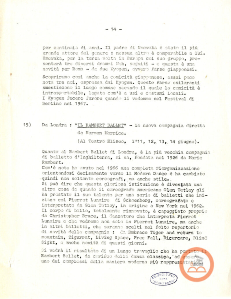 Premio Roma '70 - elenco spettacoli