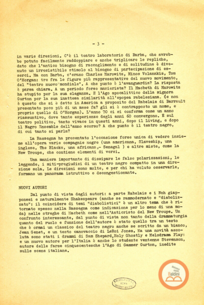 Un bilancio del Premio Roma '70