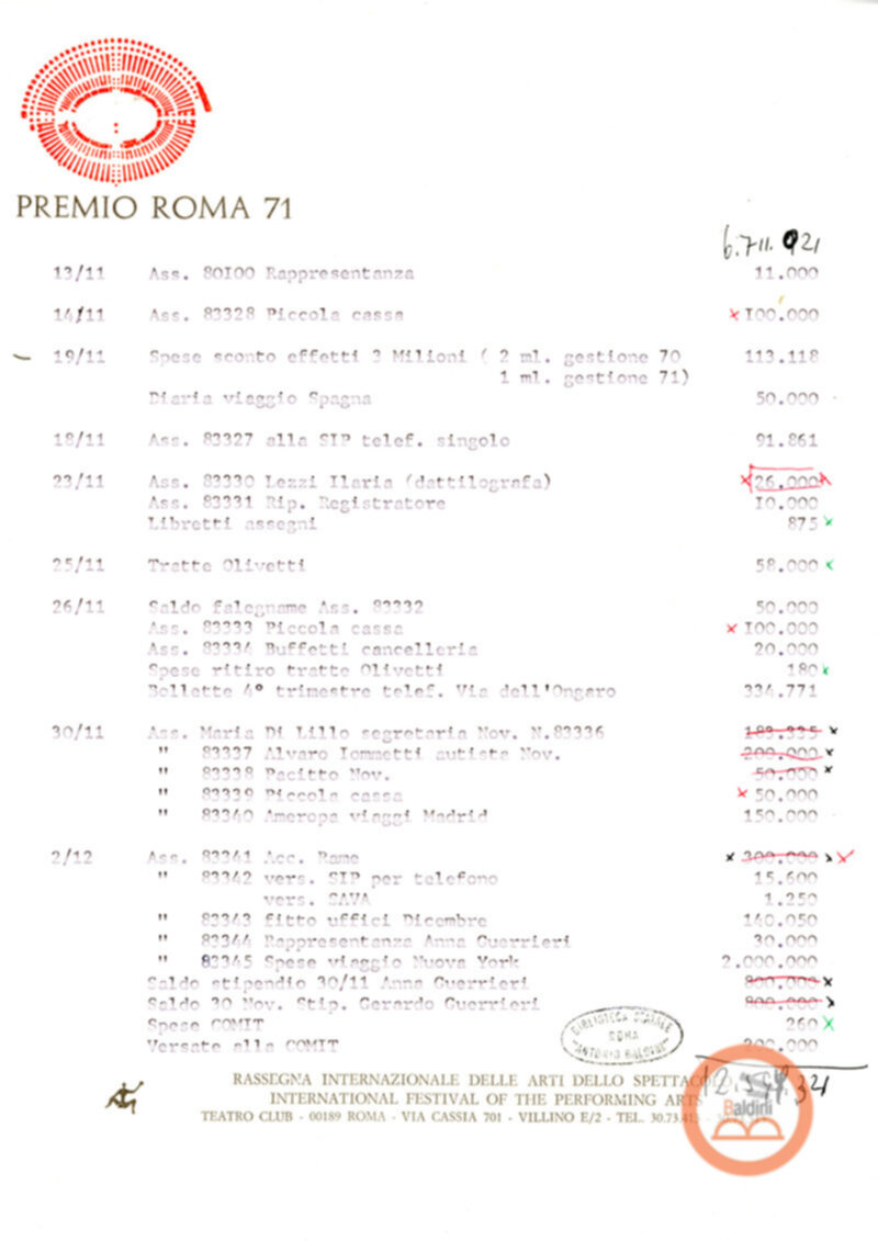 Premio Roma '70 - bilanci
