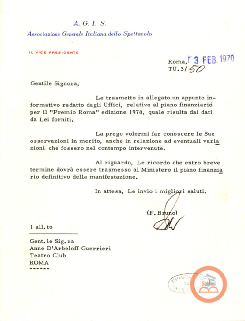 Premio Roma '70 - corrispondenza