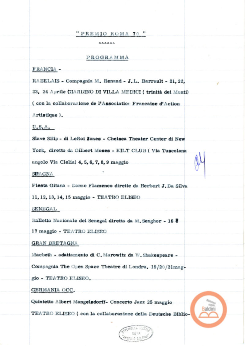 Premio Roma '70 - corrispondenza