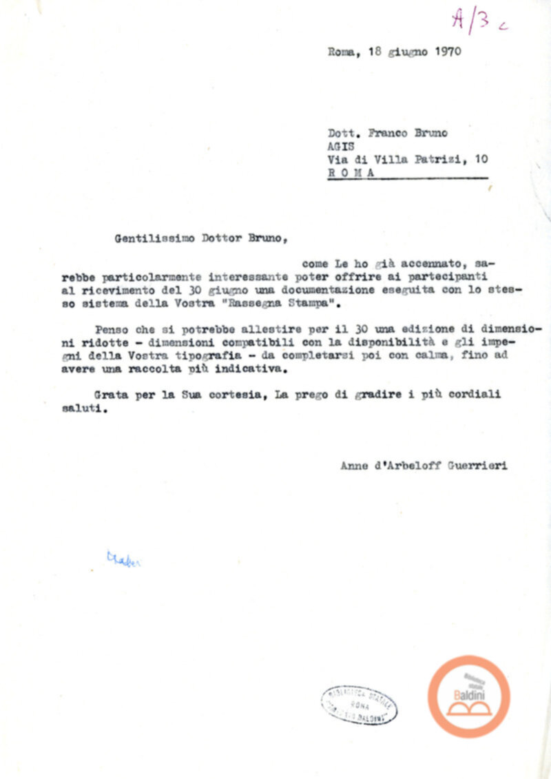 Premio Roma '70 - corrispondenza