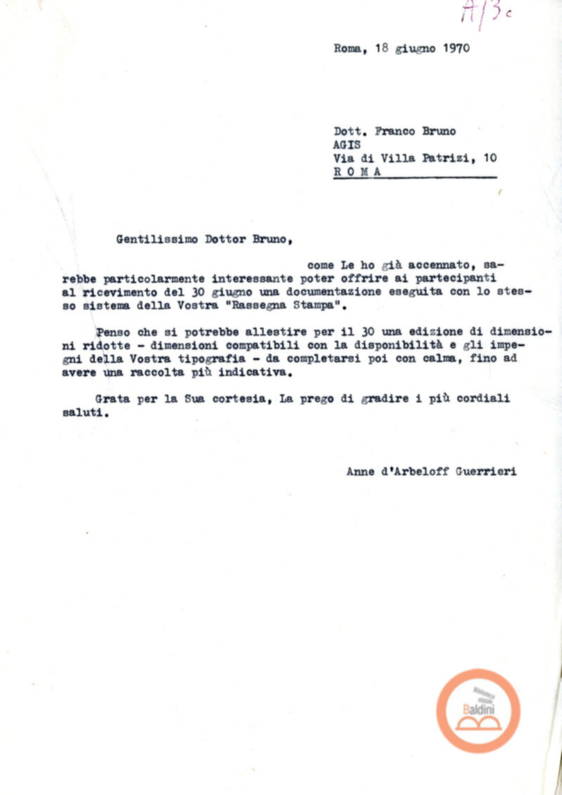 Premio Roma '70 - corrispondenza