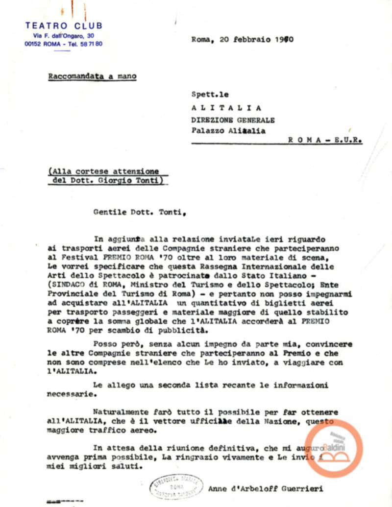 Premio Roma '70 - organizzazione viaggi