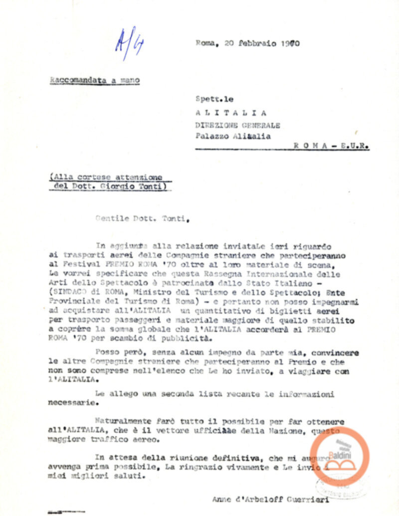 Premio Roma '70 - organizzazione viaggi