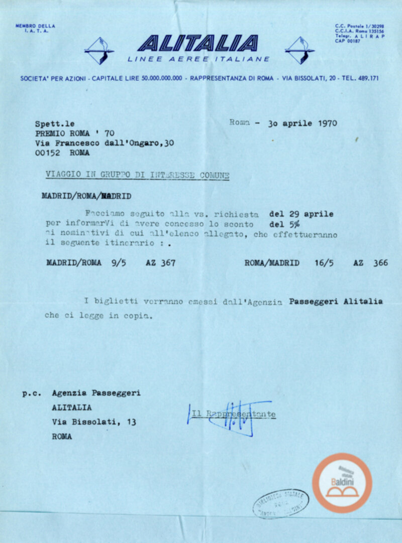 Premio Roma '70 - organizzazione viaggi