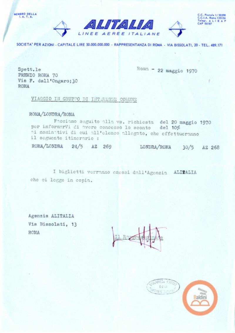 Premio Roma '70 - organizzazione viaggi