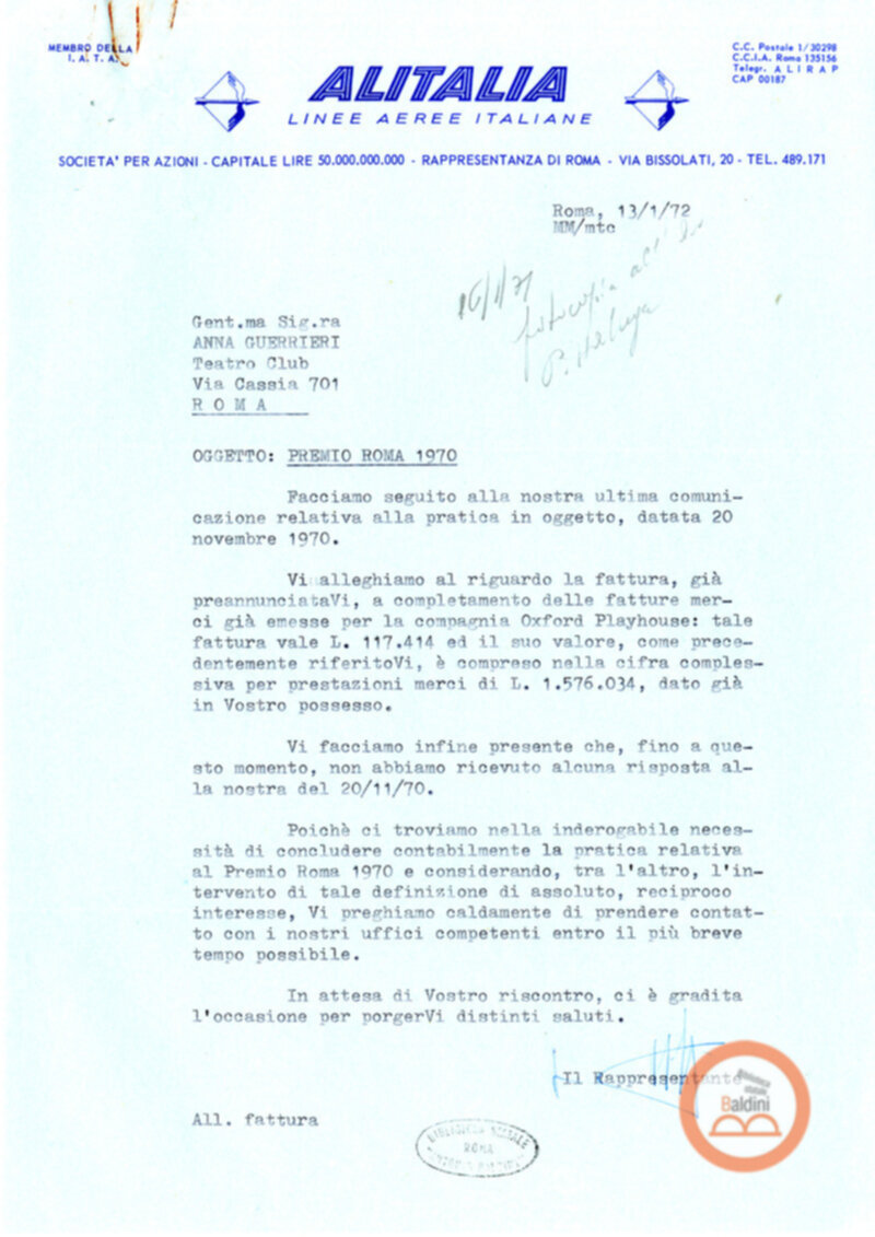 Premio Roma '70 - corrispondenza