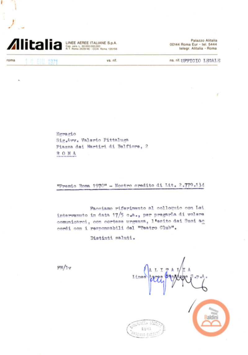 Premio Roma '70 - corrispondenza