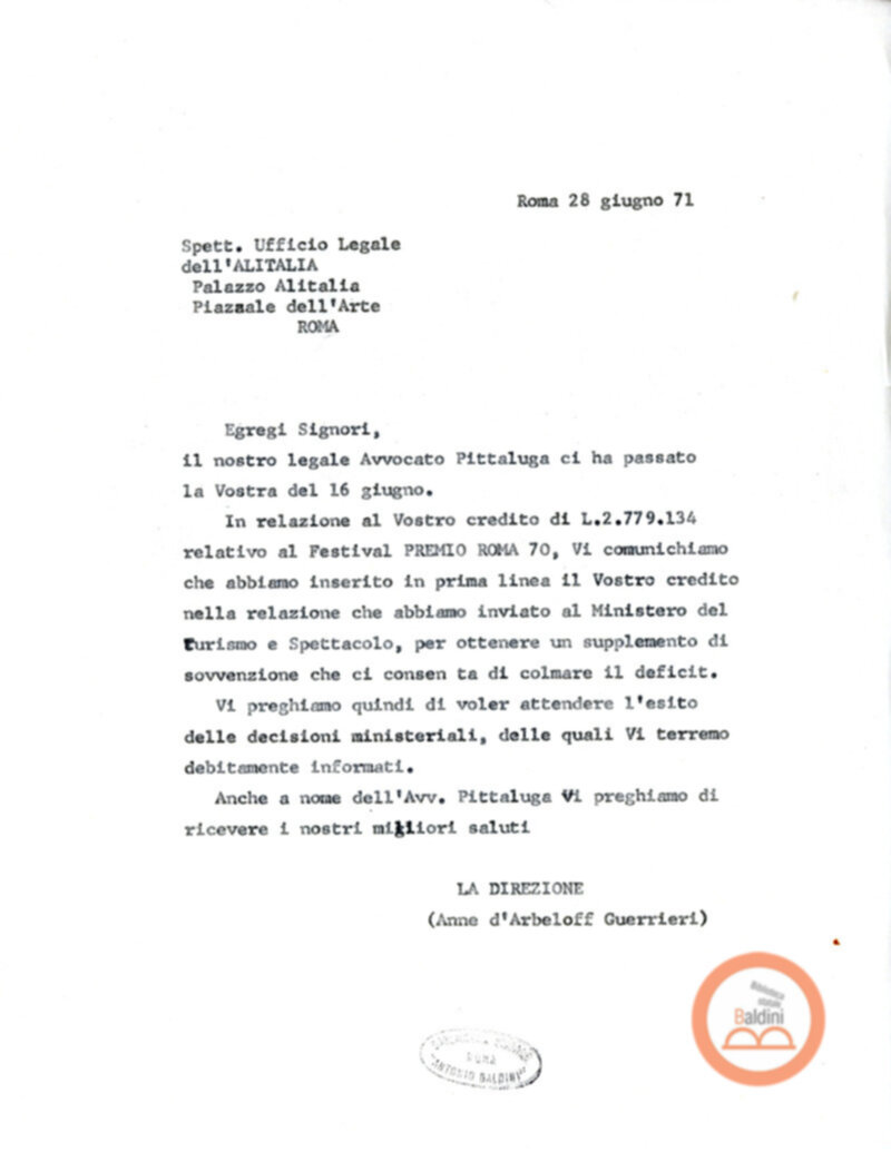 Premio Roma '70 - corrispondenza