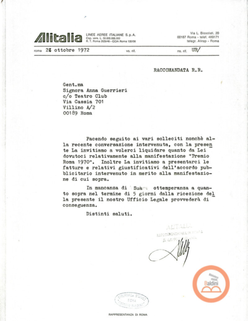 Premio Roma '70 - corrispondenza