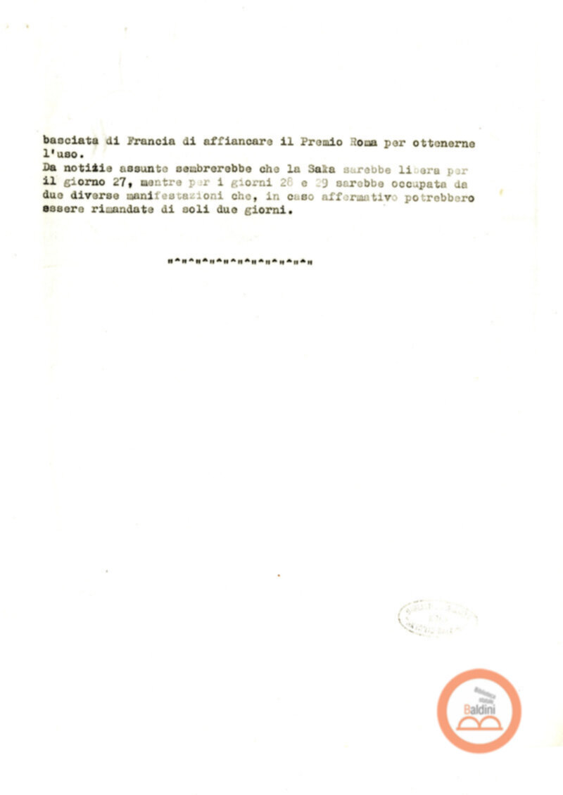 Premio Roma '70 - prestito di materiale in dotazione del Comune di Roma