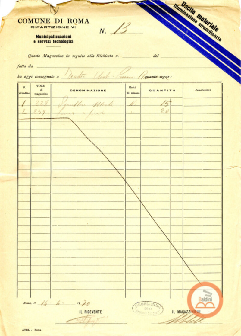 Premio Roma '70 - moduli e appunti