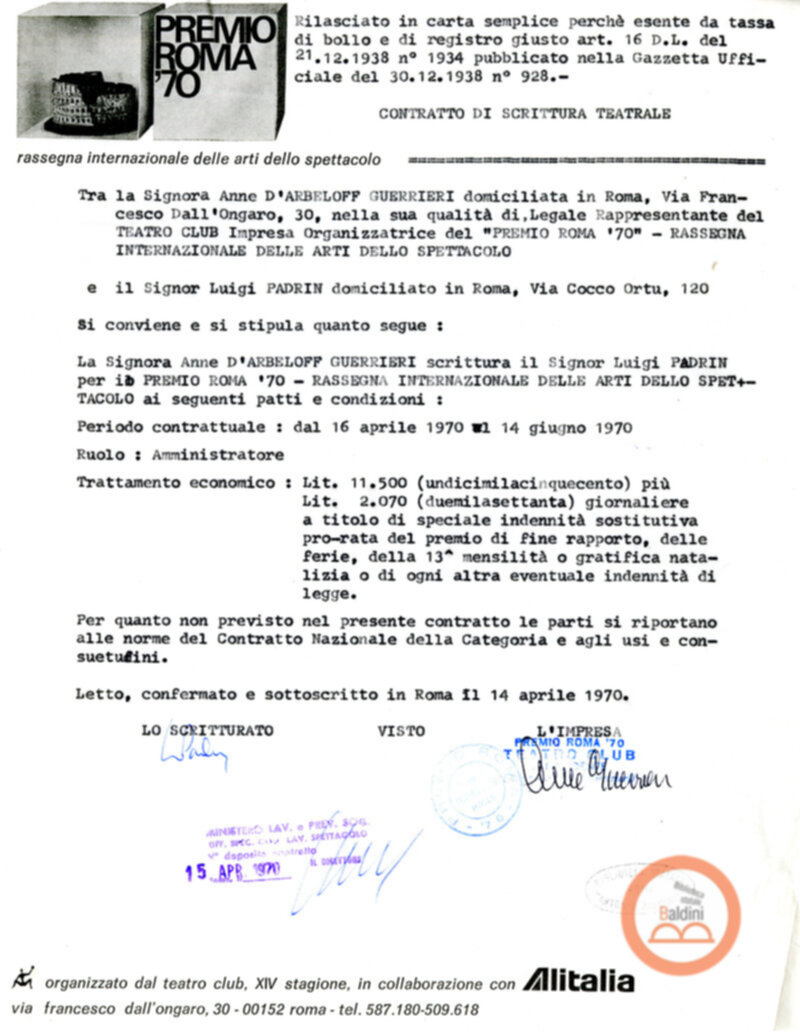 Premio Roma '70 - previdenza e collocamento personale