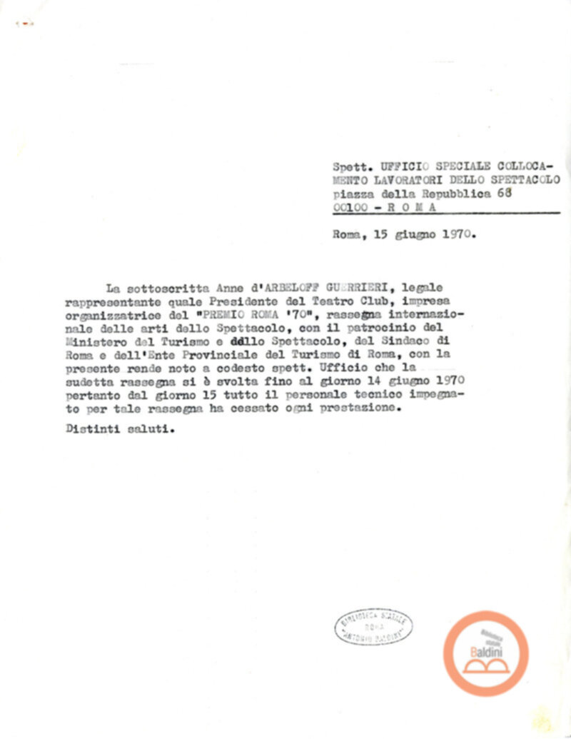 Premio Roma '70 - previdenza e collocamento personale