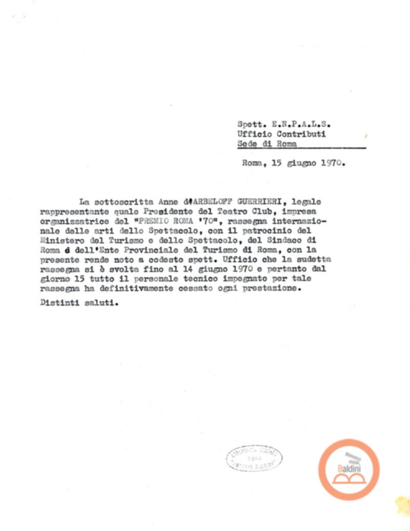 Premio Roma '70 - previdenza e collocamento personale