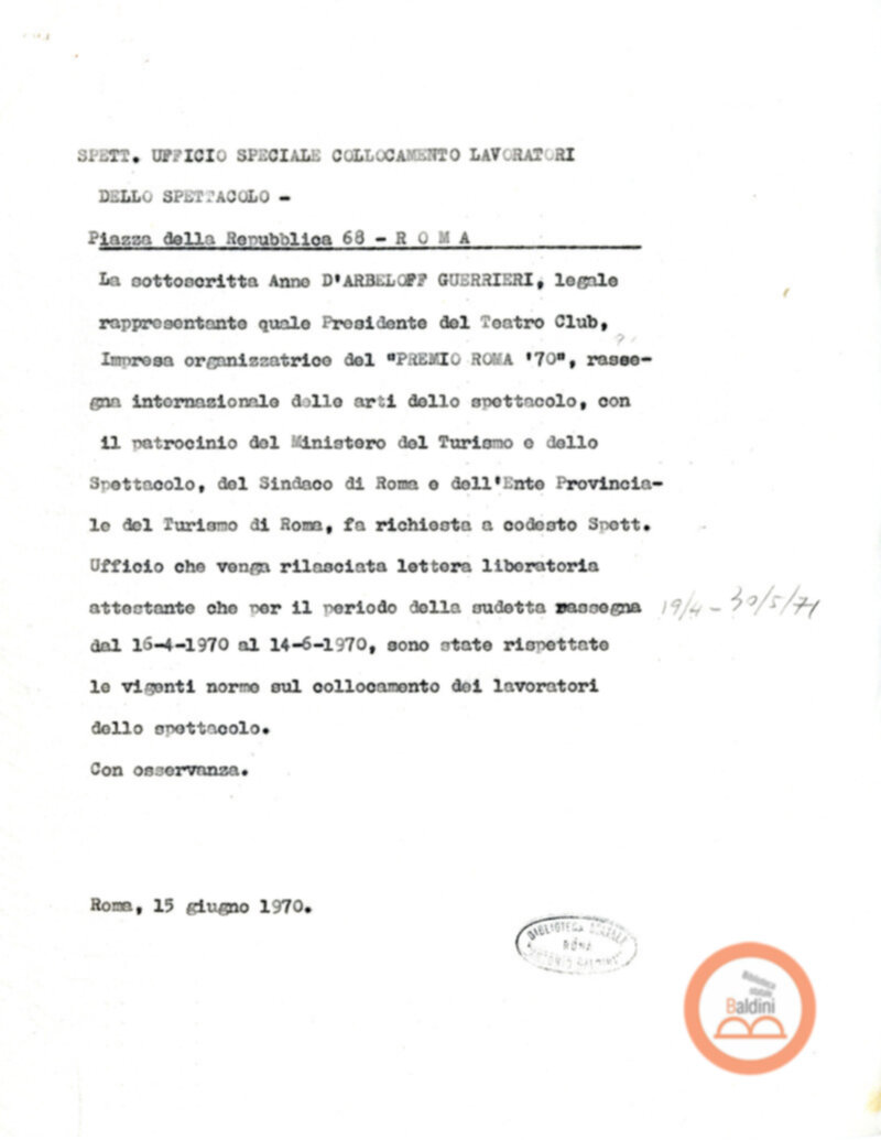 Premio Roma '70 - previdenza e collocamento personale