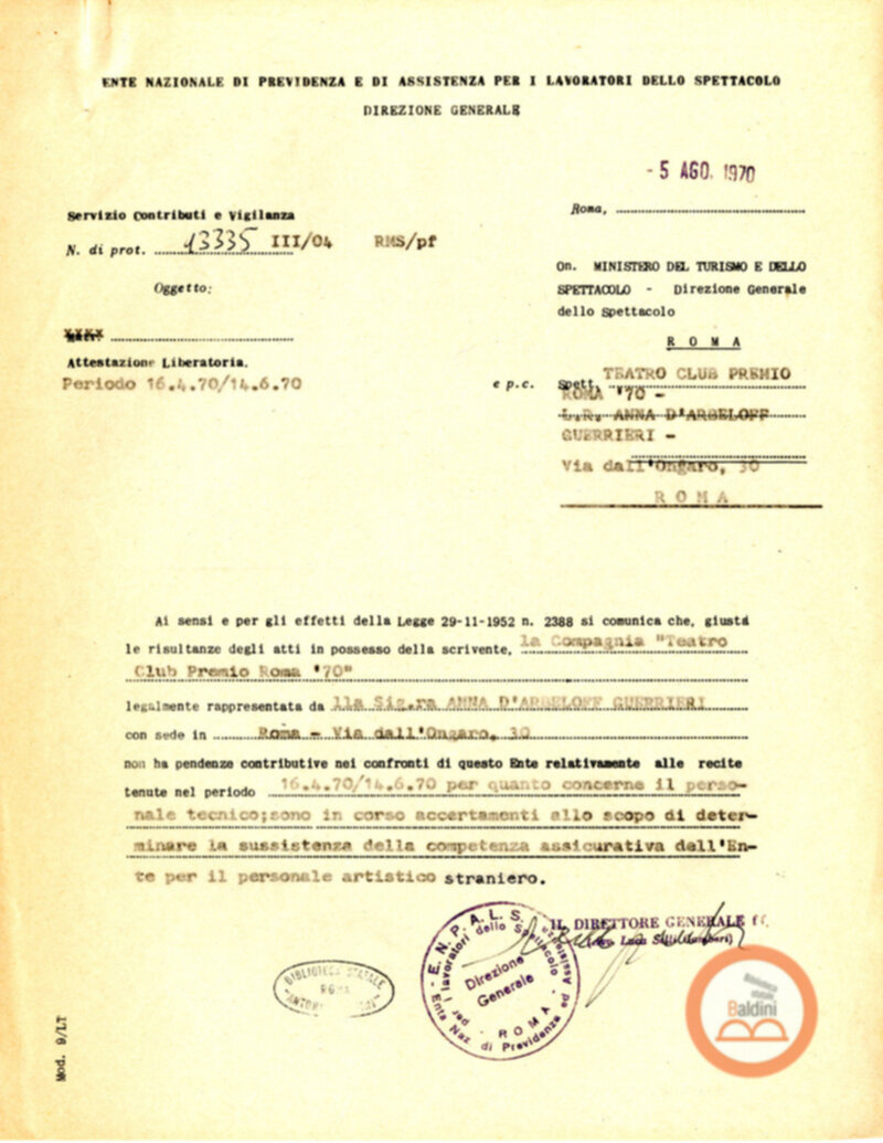 Premio Roma '70 - previdenza e collocamento personale