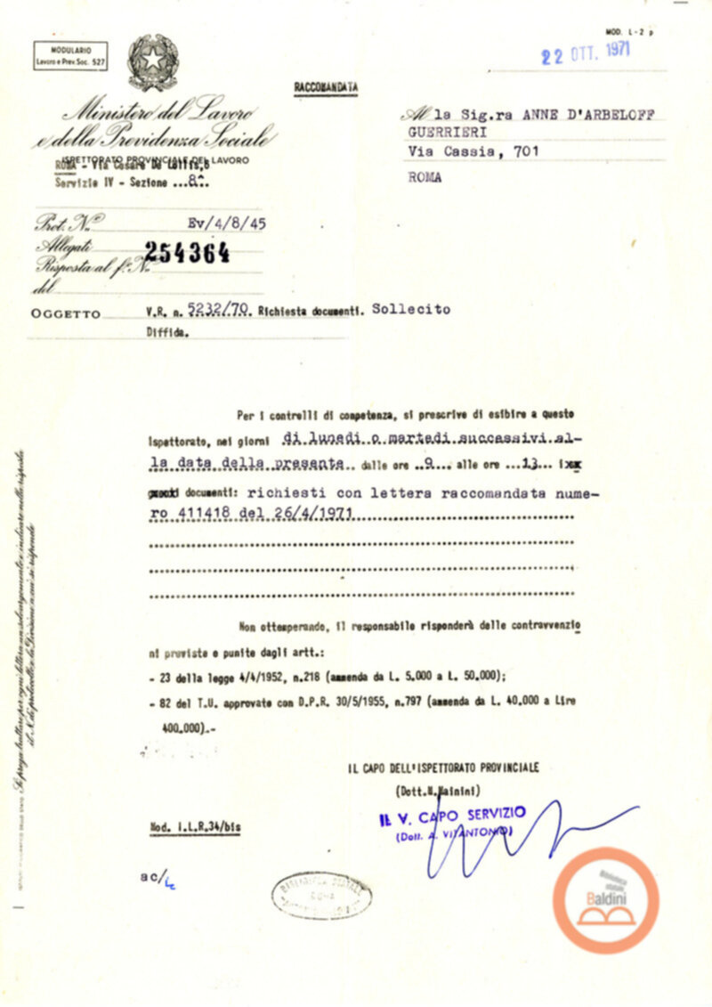 Premio Roma '70 - previdenza e collocamento personale