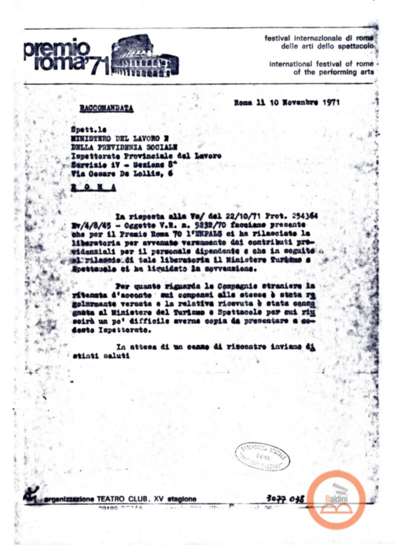 Premio Roma '70 - previdenza e collocamento personale