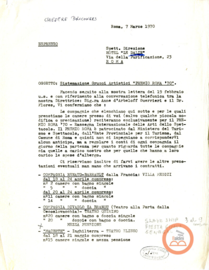 Premio Roma '70 - permanenza degli artisti