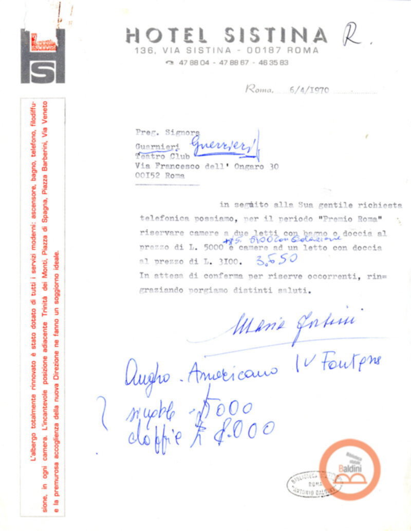 Premio Roma '70 - permanenza degli artisti