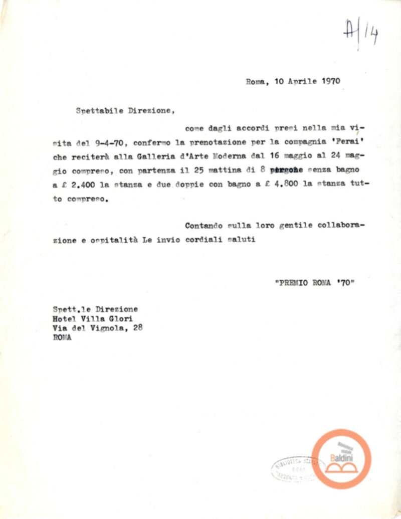 Premio Roma '70 - permanenza degli artisti