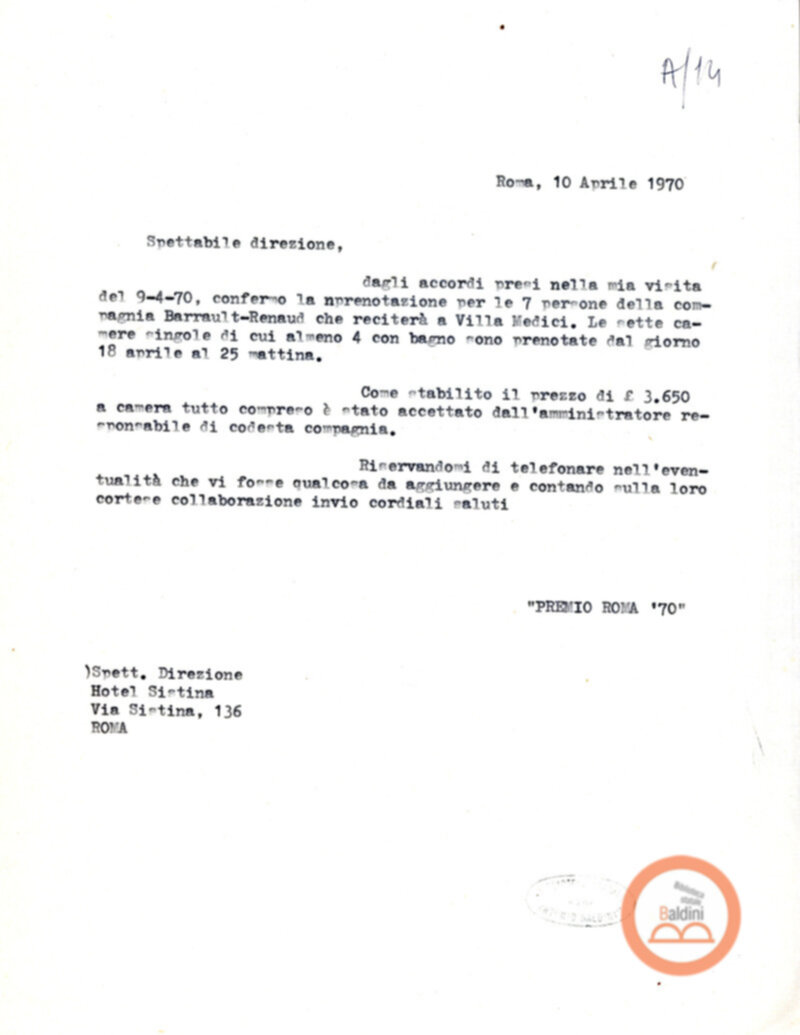 Premio Roma '70 - permanenza degli artisti