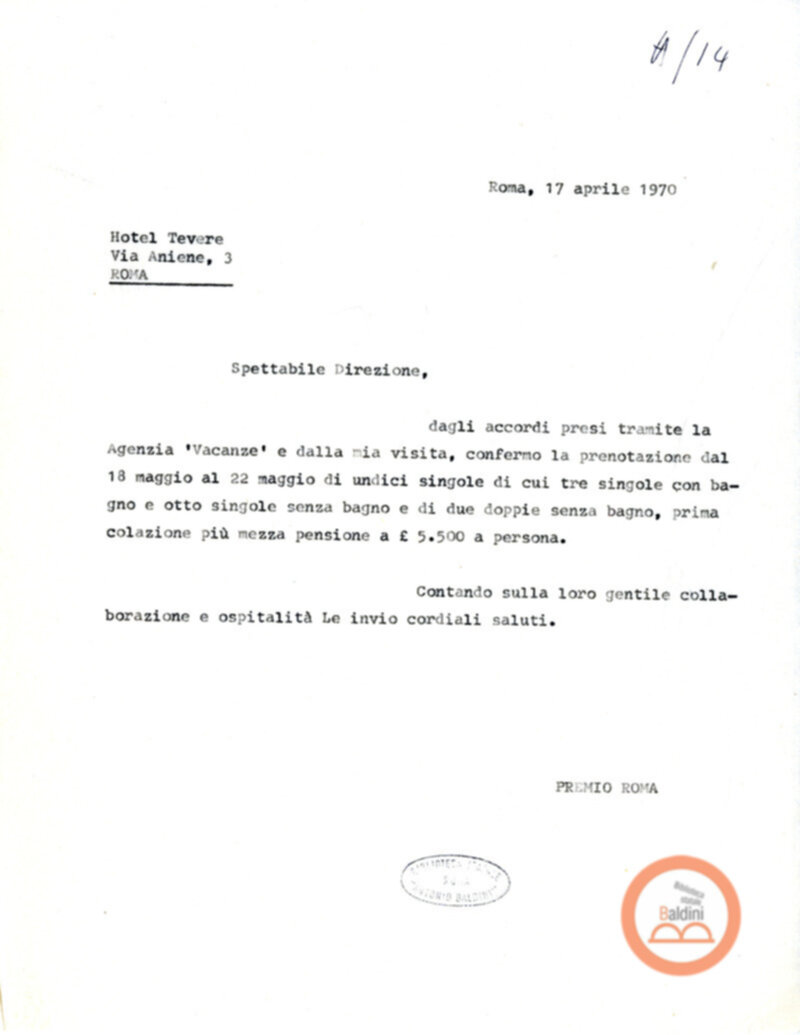 Premio Roma '70 - permanenza degli artisti