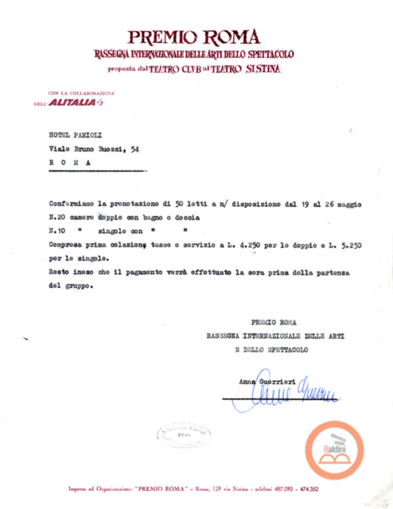 Premio Roma '70 - permanenza degli artisti