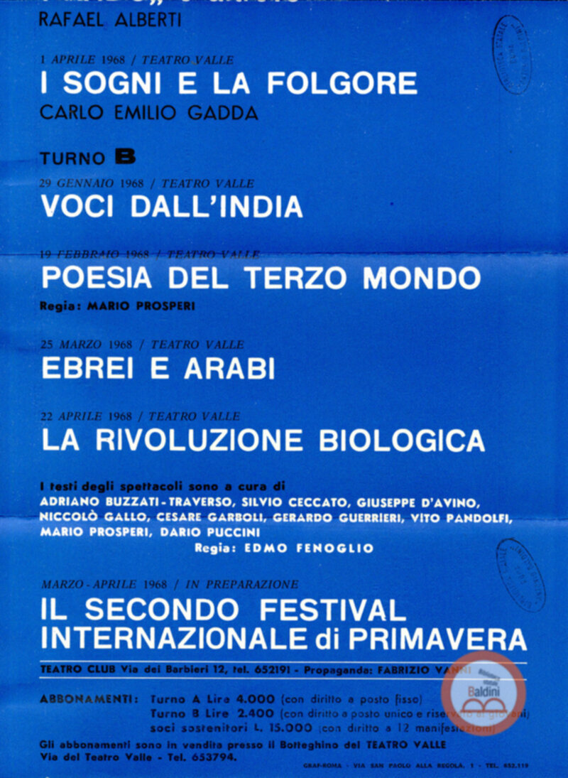 Spettacoli messi in scena nel 1968