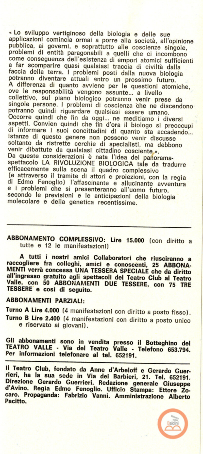 Stagione del 1968 - spettacoli in programma