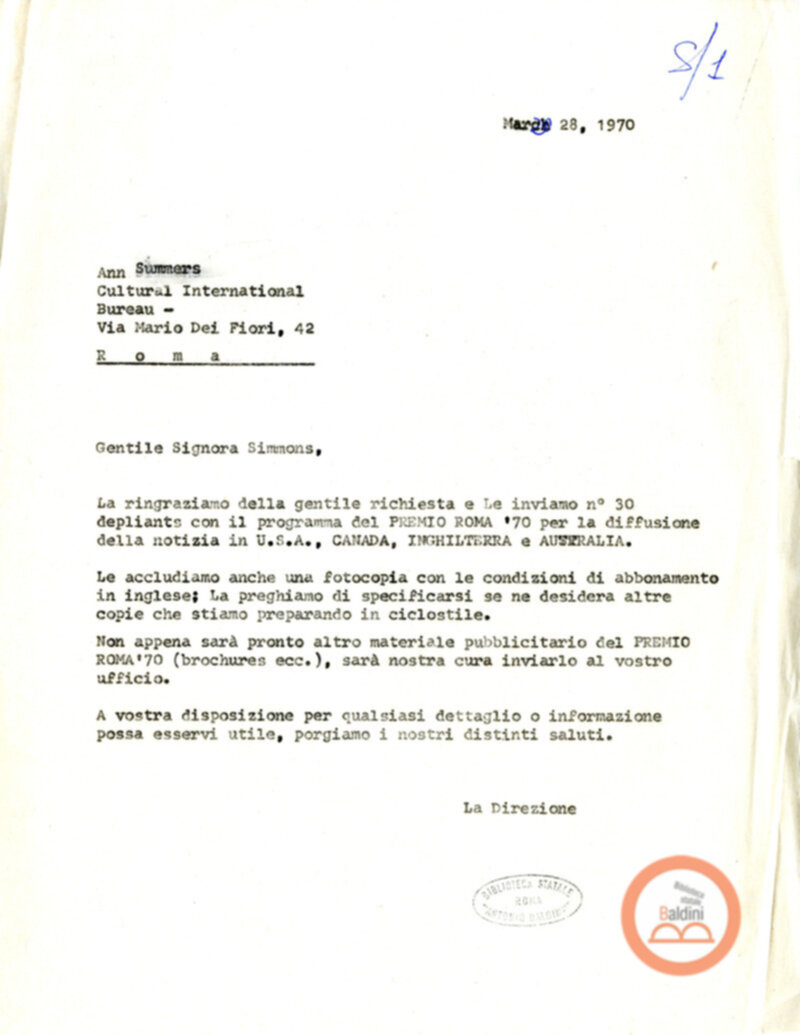 Premio Roma '70 - uffico stampa