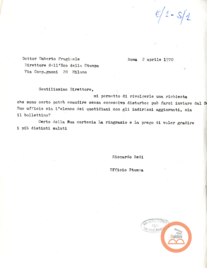 Premio Roma '70 - uffico stampa