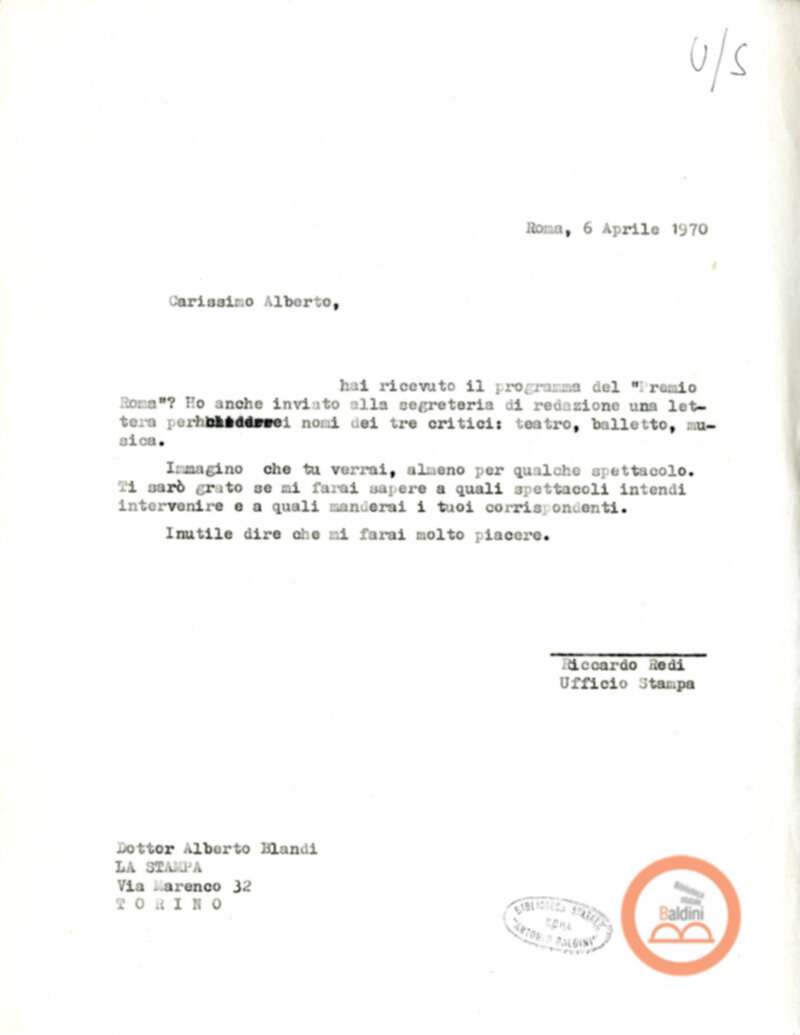 Premio Roma '70 - uffico stampa