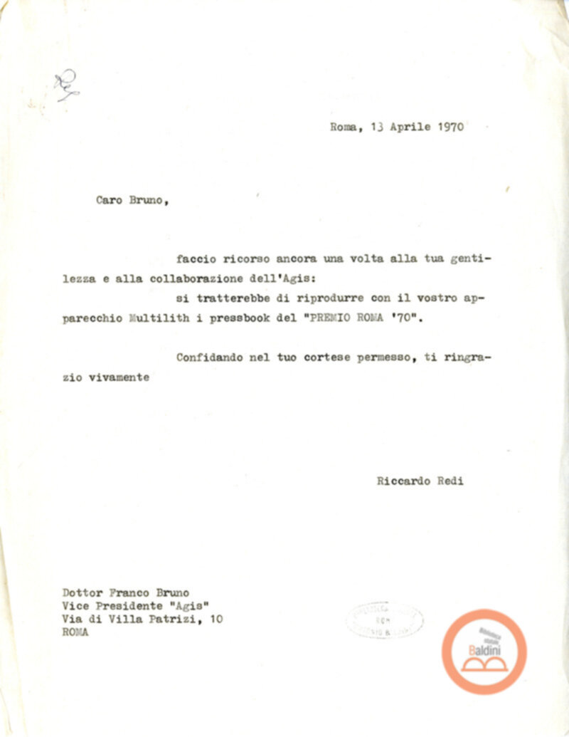 Premio Roma '70 - uffico stampa