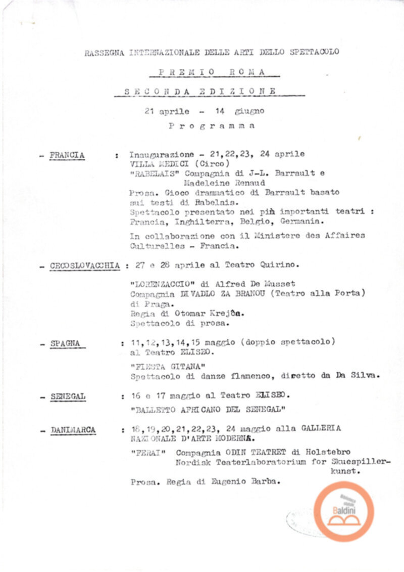 Premio Roma '70 - sovvenzioni ministeriali