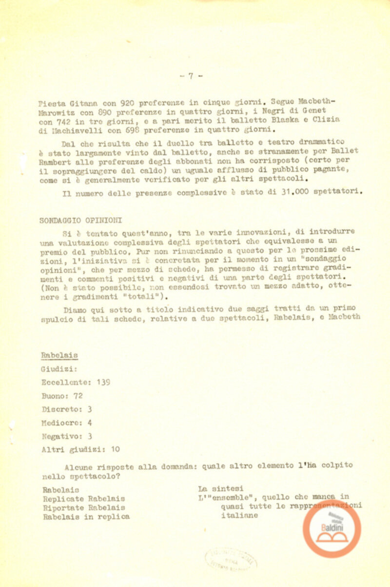 Premio Roma '70 - sovvenzioni ministeriali