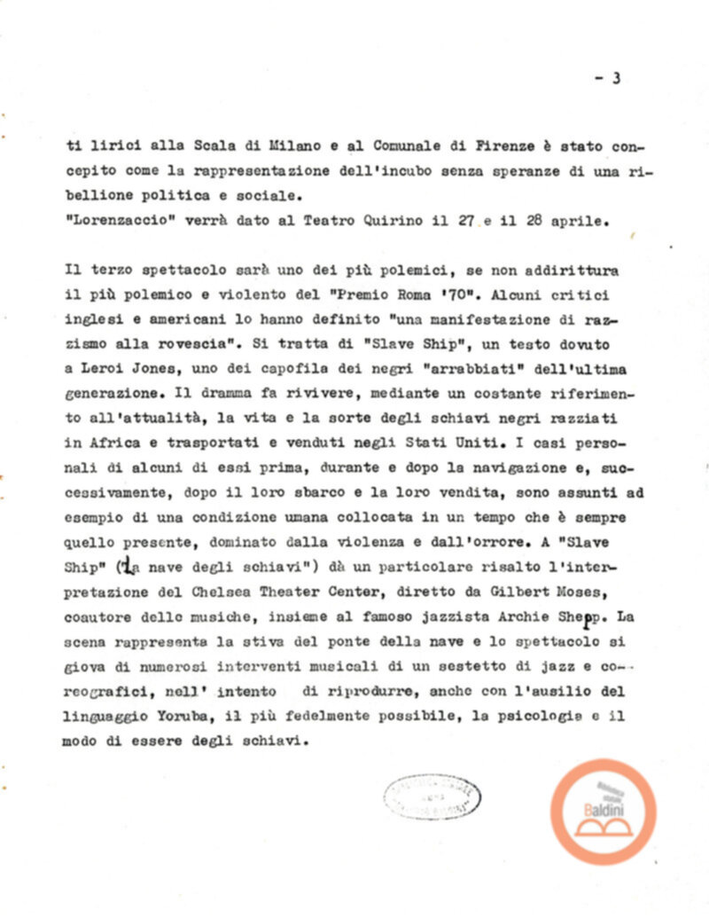 Premio Roma '70 - sovvenzioni ministeriali