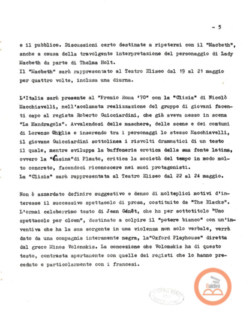 Premio Roma '70 - sovvenzioni ministeriali