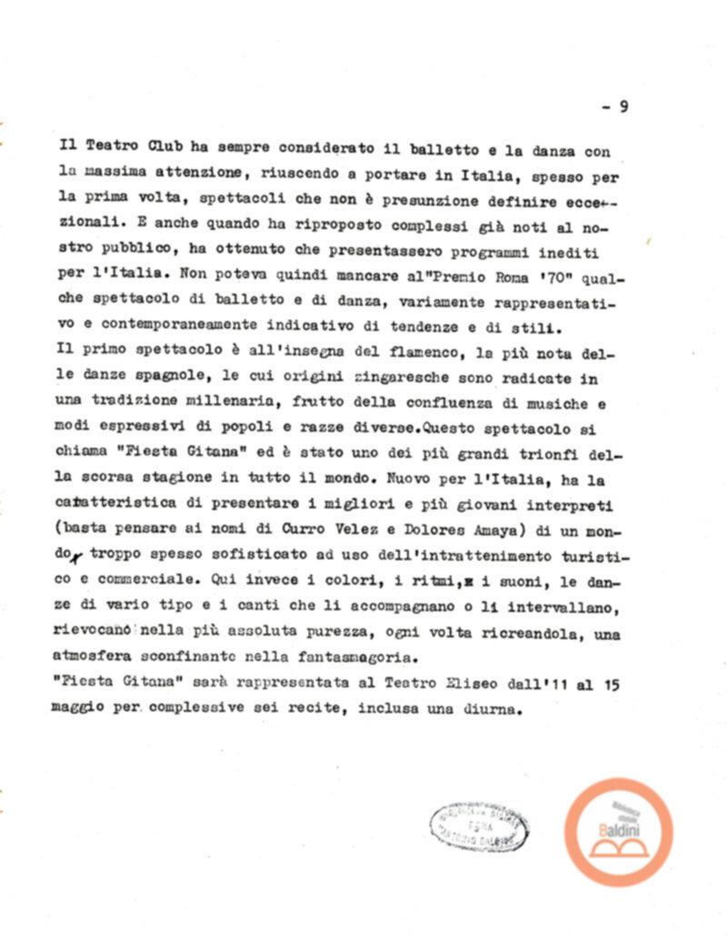 Premio Roma '70 - sovvenzioni ministeriali