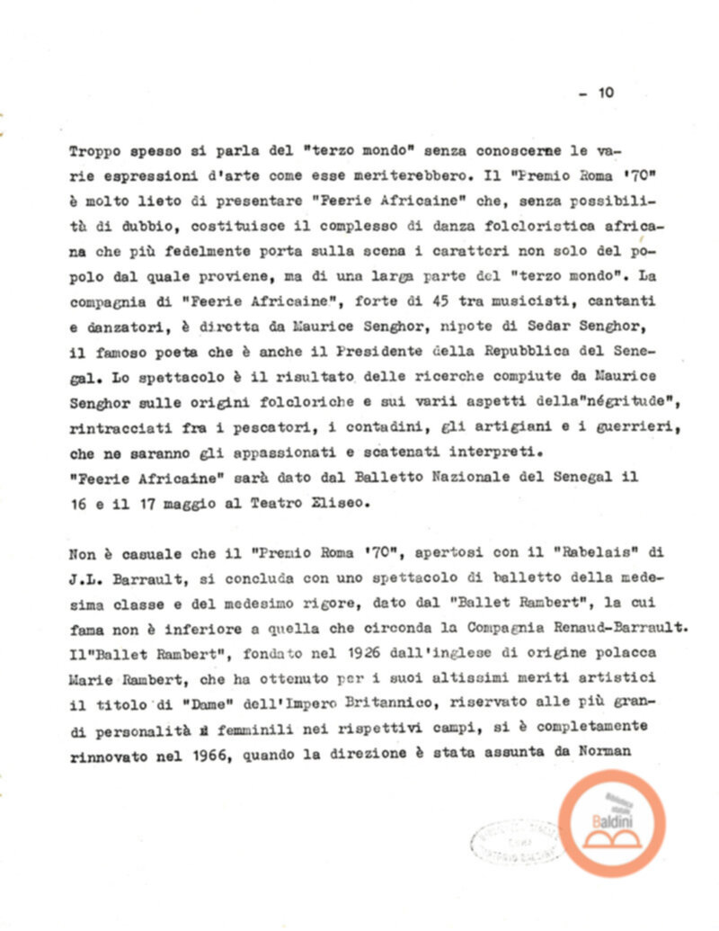 Premio Roma '70 - sovvenzioni ministeriali