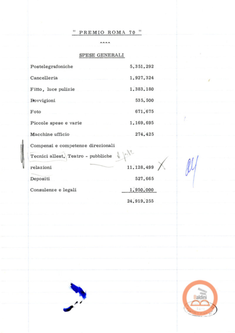 Premio Roma '70 - sovvenzioni ministeriali