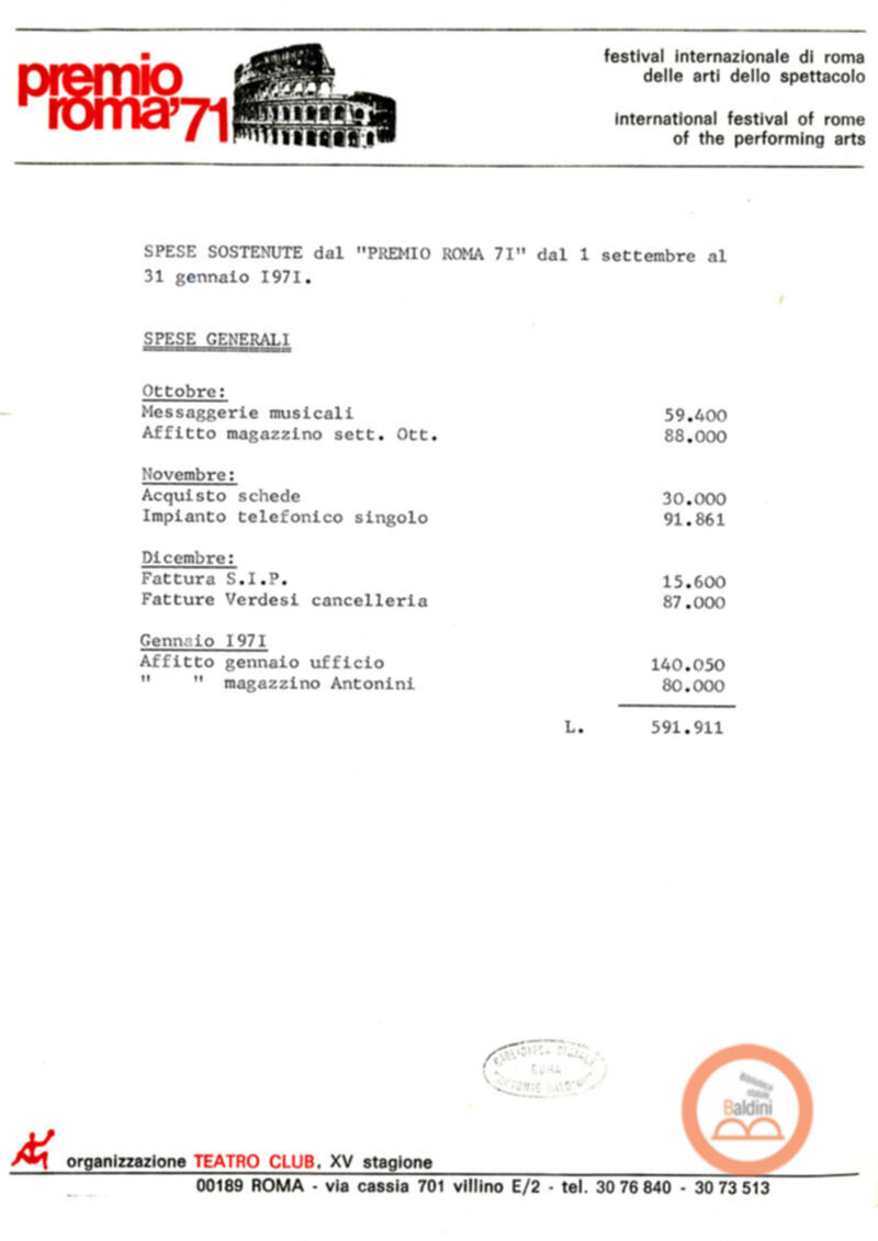 Premio Roma '70 - sovvenzioni ministeriali