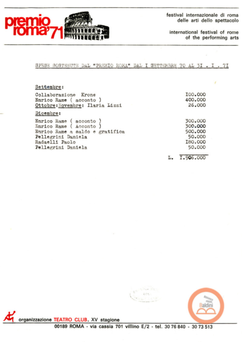 Premio Roma '70 - sovvenzioni ministeriali