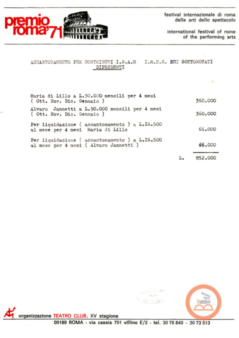 Premio Roma '70 - sovvenzioni ministeriali