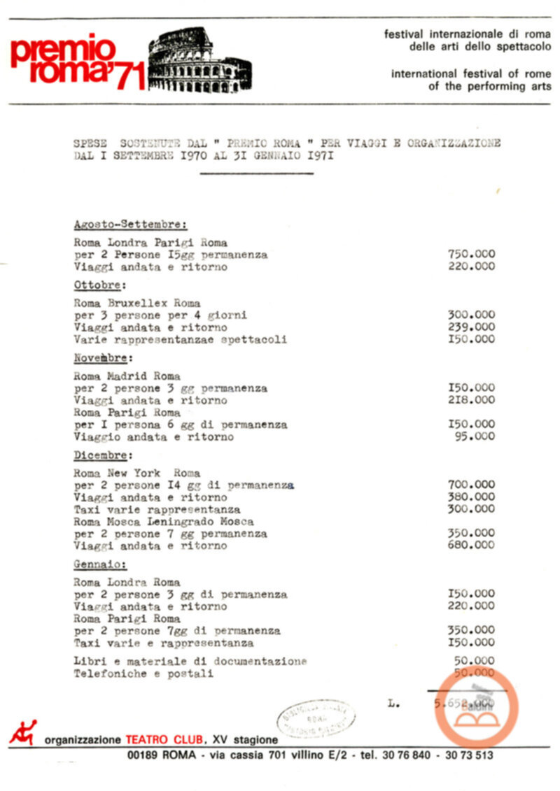 Premio Roma '70 - sovvenzioni ministeriali